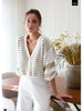 STRIPED V-NECK BUTTON FRONT CARDIGAN