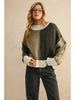 COLOR BLOCK SWEATER - OLIVE/CHARCOAL