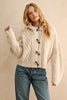 HOODED CABLE KNIT CARDIGAN - STONE