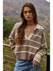 KNIT STRIPED SWEATER  - MOCHA OATMEAL