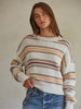 KNIT STRIPED SWEATER MOCK NECK PULLOVER
