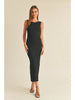 PATTERNED RIB KNITTED LONG DRESS - BLACK