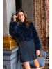 PAULA SHORT FAUX FUR JACKET - NAVY