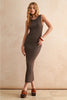 RIB KNITTED LONG DRESS - CHOCOLATE
