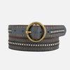 Studded Leather Belt with Gold Round Buckle