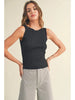 VISCOSE RIBBED KNITTED TOP - BLACK