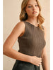 VISCOSE RIBBED KNITTED TOP - CHOCOLATE