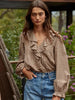 WOVEN COTTON GINGHAM RUFFLED BLOUSE