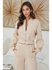 ZIP UP CROP SWEATER - BEIGE