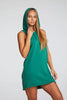 COTTON FLEECE HI LOW HOODIE DRESS - AQUAMARINE GREEN